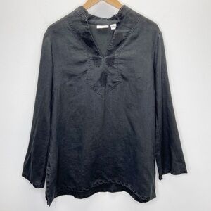 Toto n Ko Black 100% Linen Long Sleeve Tunic Top Sz L